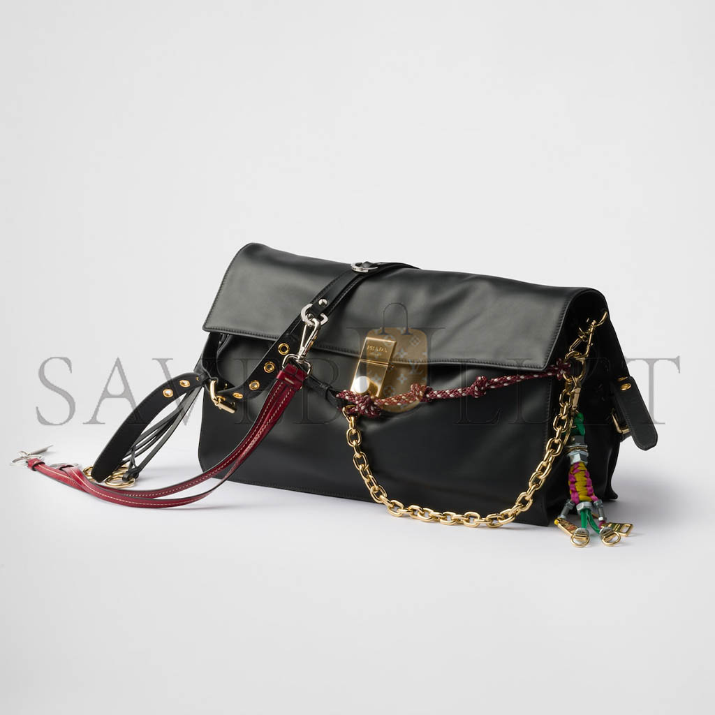 PRADA SOFT SOUND LARGE LEATHER SHOULDER BAG WITH CHARMS 1BD378 (35*19.5*10.5cm)